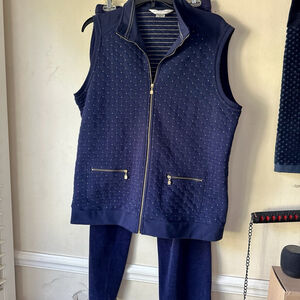 Allison Daley Navy Blue and Gold Thread Medium 2 Piece Set Top and Pants SOFT